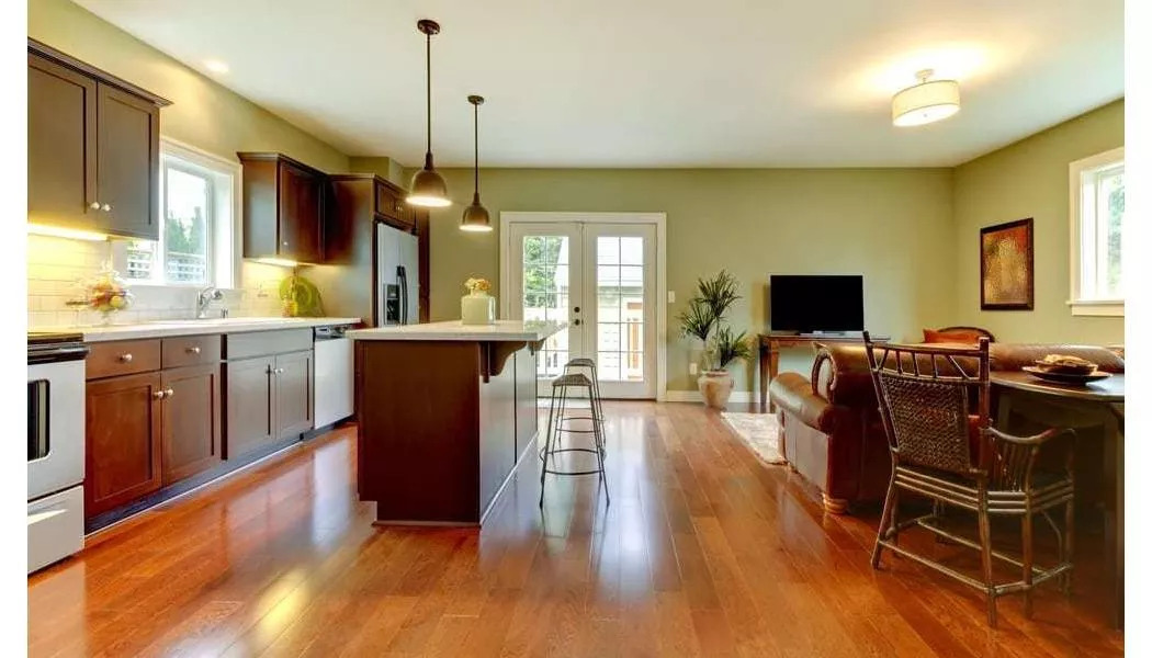 refinished floor in a small kitchenette
