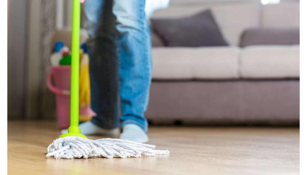 mopping hardwood planks