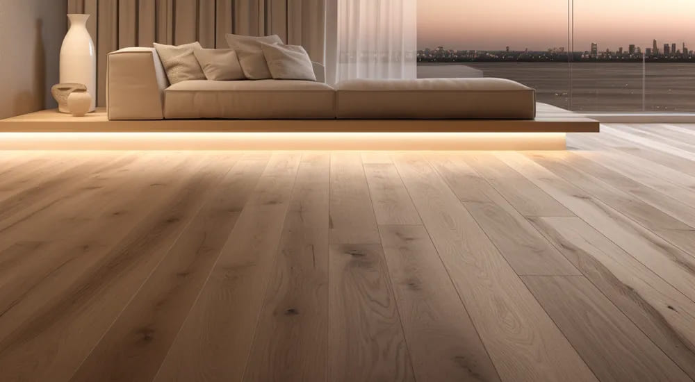 a wide plank hickory floor in a penthouse 