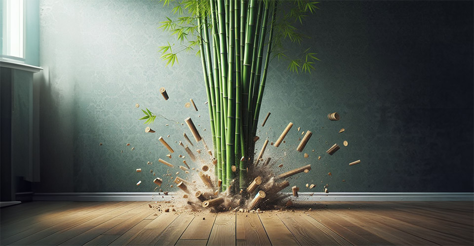 bamboo flooring with bamboo stalks as decor