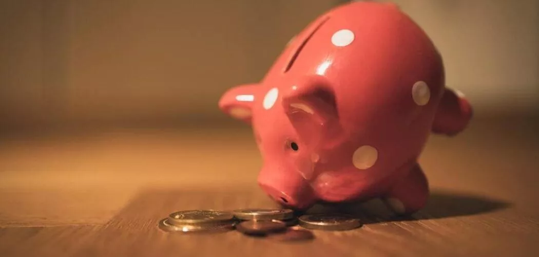 piggy bank resting on top of money
