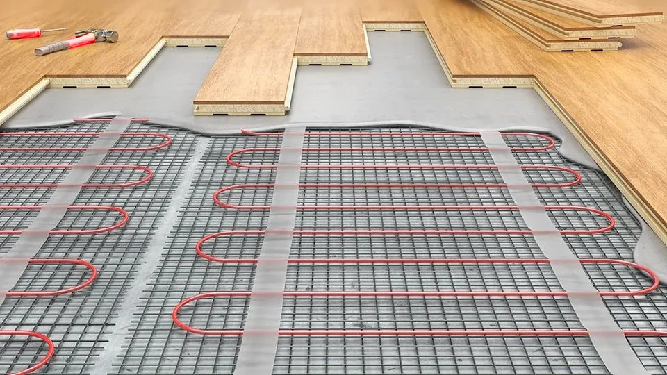 radiant heat tubes showing under the concrete