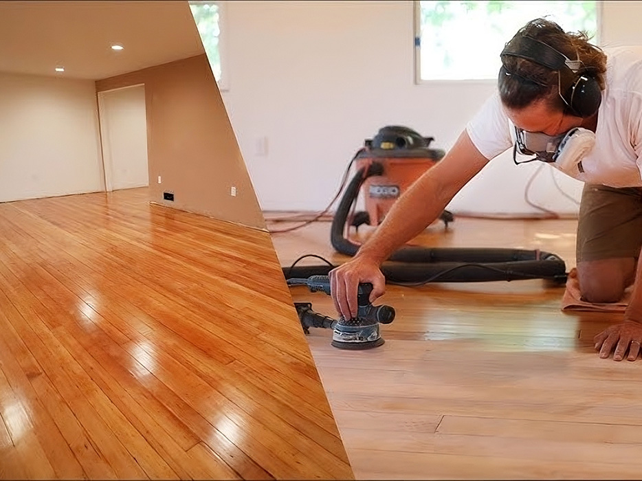 sanding wooden floors with a random orbital sander by hand