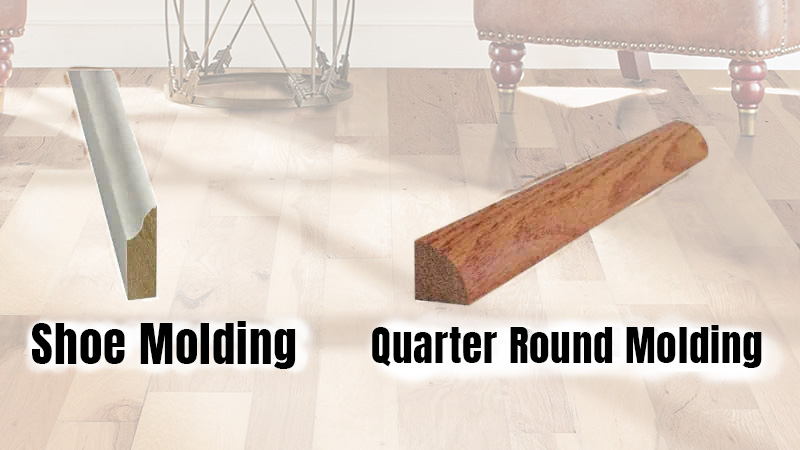 shoe moulding vs quarter round molding text in a picture with examples