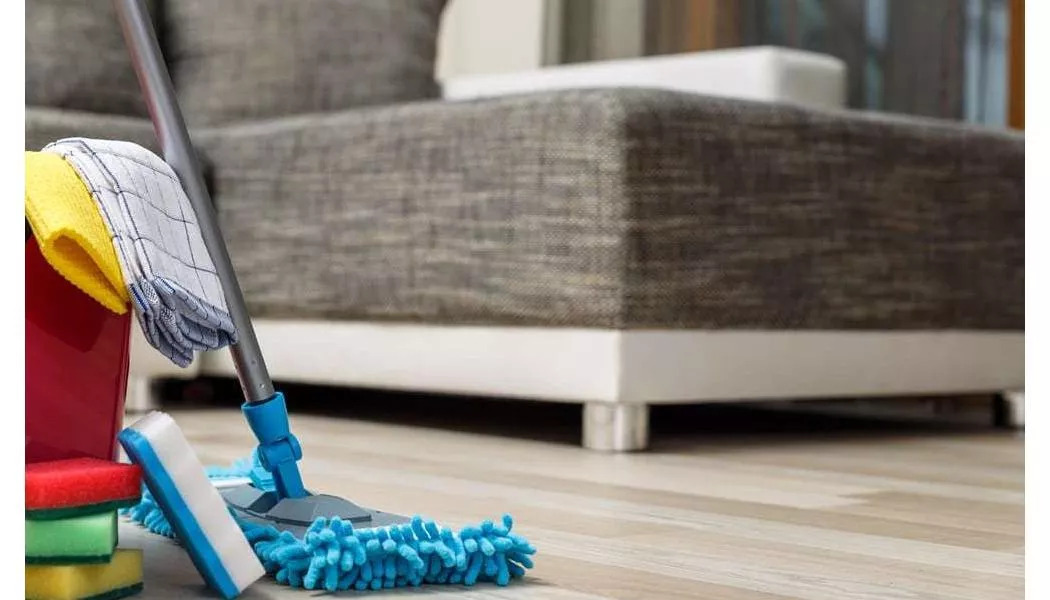 soft mop and sponge ready to clean luxury vinyl plank