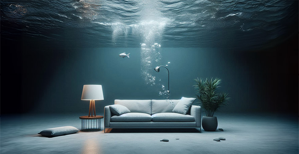 vinyl flooring under water with a fish and air bubbles