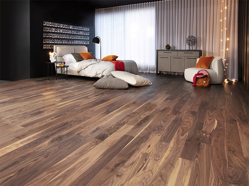 walnut flooring in a cool modern home