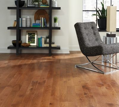 Wide Plank Gunstock Prefinished Solid Hardwood in a modern living room picture