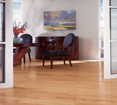 Wire Brushed Red Oak Flooring with a low gloss finish in a dining room